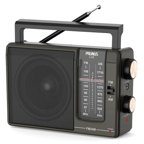 PRUNUS J-03 AM FM Radio Portable Plug in Wall or AA Battery Operated for Home/Outdoor, Large Speaker Excellent Sound, Excellent Reception 19.5 ant, Large Tuning Knobs for Easy to Use,Gifts for Seniors