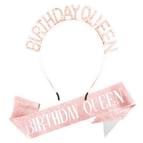Jukeios Birthday Sash for Women,Birthday Crown Adult Woman,Birthday Tiara for Women Birthday Queen Glitter Rose Gold Birthday Sash and Crown Rhinestone Headband,Happy Birthday Headband Decoration Accessories