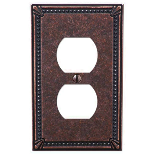 Amerelle 74DAZ Imperial Bead Wallplate, 1 Duplex Outlet, Cast Metal, Tumbled Aged Bronze, 1-Pack