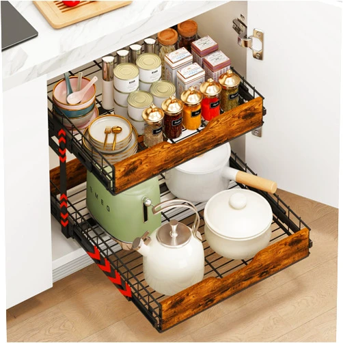 Huxitocan 2 Tier Pull Out Cabinet Organizer 16