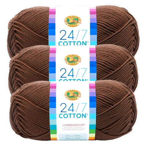Lion Brand Yarn Lion Brand 24/7 Cotton Yarn, Yarn for Knitting, Crocheting, and Crafts, Café Au Lait, Pack of 3