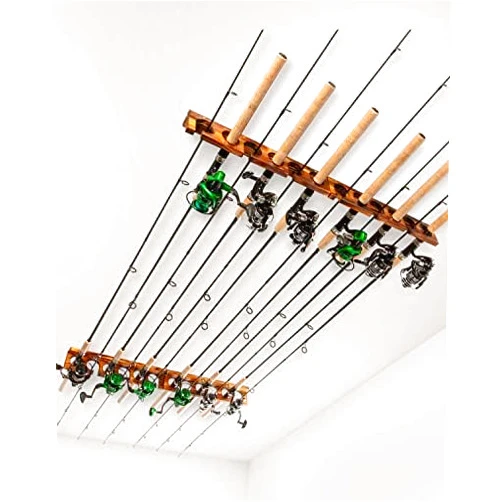 Ghosthorn Holds Up to 12 Rods Fishing Pole Rod Racks Wall or Ceiling Mounted Fishing Pole Rod Holders for Garage Storage Organizer Fishing Gear Equipment Gifts for Men Women