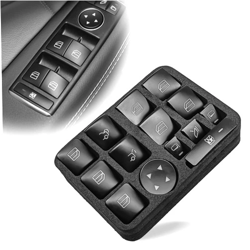 Pleoos Car Window Glass Lift Button Trim Cover Door Switch Button Decor Cover Compatible with Benz GLK ML C E G Class W204 W212 W246 W166 C250 C300 ML350 & Model S/X - Interior Trim Replacement