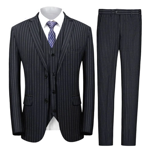 MAGE MALE Men’s Pinstripe 3 Piece Suit Slim Fit Elegant Single Breasted Business Wedding Party Blazer Vest& Pants Set