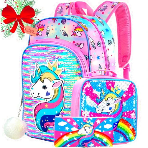 AGSDON 4PCS Unicorn Backpack for Girls, 16