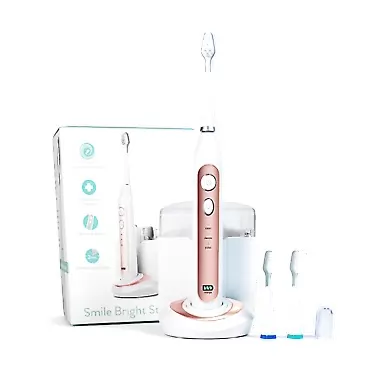 Smile Bright Store Platinum Electronic Sonic Toothbrush with UV Antibacterial Sanitizing Charging Case - Rechargeable Storage Base, (Rose Gold)