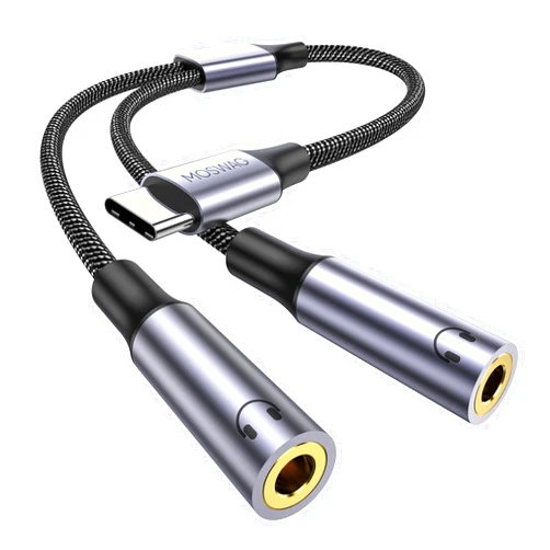 MOSWAG USB C to Dual 3.5mm Female Headphone Splitter,Type C to Dual 3.5mm Female Headphone Adapter Compatible with Pixel 7 6, Galaxy S23 iPhone 15 Pro Max/Pro/Plus