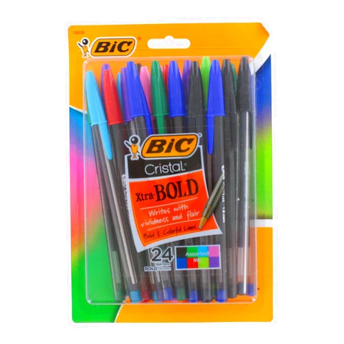 BIC Cristal Xtra Bold Stick Ballpoint Pens, 1.6mm, Bold Point, Assorted Colors, Pack of 24
