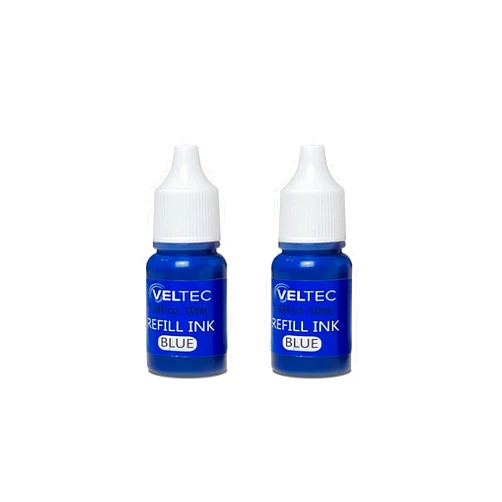 Veltec Premium Blue Ink Refill for Pre-Ink Stamps, 2 Bottles (10 ml Each)