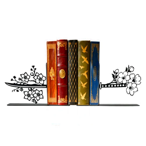 Zckjnoi Samurai Katana Bookends – Metal Book Ends for Shelves, Cute Book Ends with Cherry Blossom Design, Unique Book Holders and Book Stopper, Anime Decor and Gifts for Men