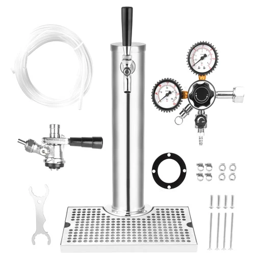 TMCRAFT Kegerator Tower Kit, Single Tap Beer Conversion Kit, Stainless Steel Beer Tower with Dual Gauge CGA-320 Regulator & D-System Keg Coupler for Bars, Pubs, and Restaurants