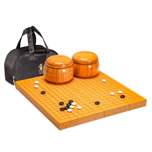 Yellow Mountain Imports Shin Kaya 1.2-inch Go Game Set Board with Double Convex Korean Hardened Glass Paduk Go Stones and Bamboo Bowls
