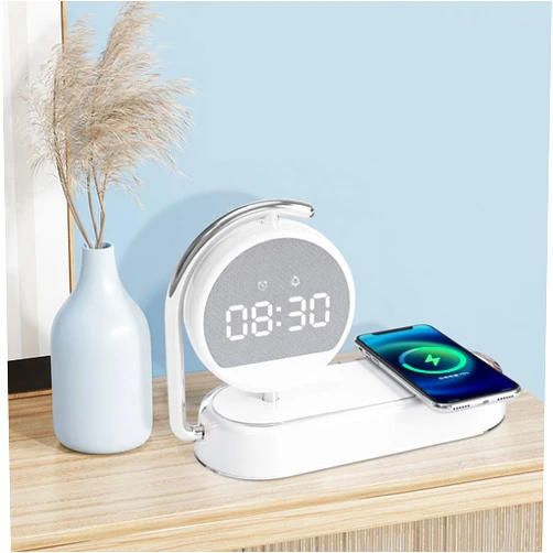 YUN CHUANG Gift Ambient Light Clock Alarm Clock Wireless Charger Night Light Table Lamp Cell Phone Earphone 3 in 1 Wireless Charger for iphone16pro 15/14/13 Birthday Gift