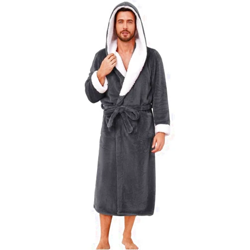 Vulcanodon Mens Ultra Soft Plush Bathrobe with Hood, Warm Fleece Robe with Pockets Spa Robes for Men Cozy Fluffy Fuzzy