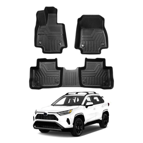 Powerty Floor Mats for 2019-2024 2025 Toyota RAV4 Accessories All Weather Floor Liner 3D TPO 1st & 2nd Row Floor Mat Heavy-Duty Floor Liners(FIT All Models)