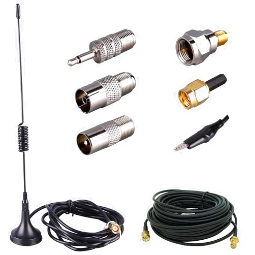 LACUCINO 75 ohm FM Antenna, Outdoor FM Antenna WiFi Stereo TV Antenna Indoor, 1.5m SMA-Male Connector Magnetic Transmitter Antenna Cable, 16.4Ft Antenna Extension Cable with 6pcs Antenna Adapter