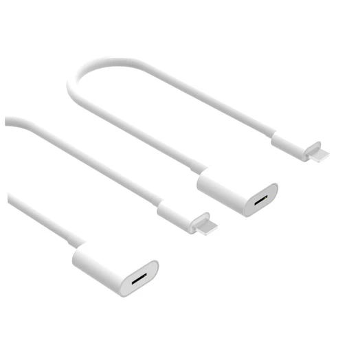 EMATETEK i-Phone Extension Cable Transfer Video Audio Music Data and Power Charger. 2PCS Female to Male Extender Connector Cord Made of White PVC. (1Ft / 0.3M, White)