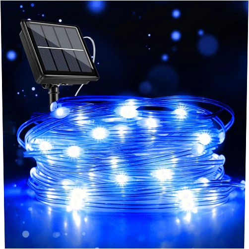 Einiiya 1 Pack Blue Solar String Lights Outdoor, Total 33FT 100 LED Solar Lights for Outside IP67 Waterproof, 8 Modes Solar Fairy Light for Tree Garden Party Christmas Decorations