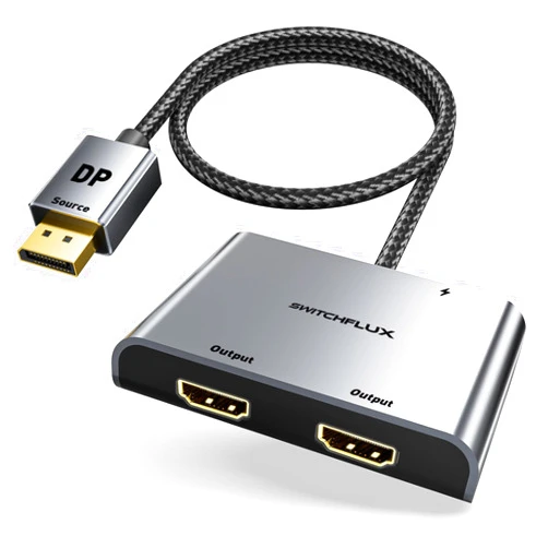 SWITCHFLUX DisplayPort to Dual HDMI Adapter [4K@60Hz] DP to HDMI Splitter 1 in 2 Out Extended Display, DP 1.2 to 2 HDMI Female Converter for Dual Monitors Compatible with PC,Graphic Card and More