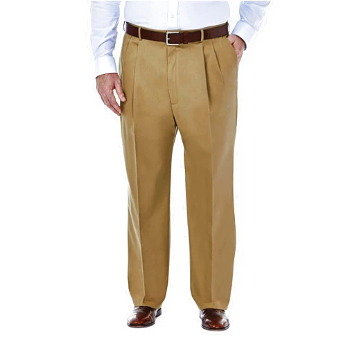 Haggar Men's Premium No Iron Khaki Classic Fit Pleat Front Regular and Big & Tall Sizes