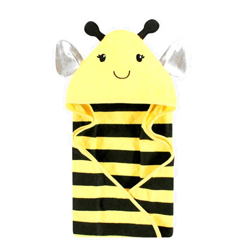 Hudson Baby Unisex Baby Cotton Animal Face Hooded Towel, Yellow Bee, One Size