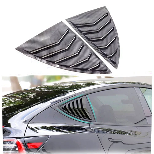 ASVEGE Rear Side Window Louvers Set for Tesla Model Y 2021 2022 2023 Air Vent Scoop Louvers Shades Cover Blinds (Carbon Fiber Pattern)
