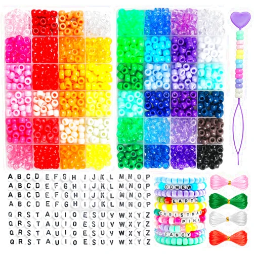 ZANZANYUHANG Pony Beads, 48 Colors Bracelet Making Kit, 6x9mm Beads for Bracelets with Elastic Strings, Beads for Jewelry Making, Multi-Colored Bracelet Beads for Hair Braids, Crafts