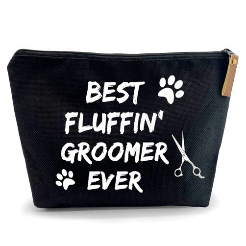 Kwtzkuo Dog Groomer Grooming Gift Black Cosmetic Zipper Bag，Thank You Gift for Dog Lover, Hairdresser Dog Stylist Dog Salon Gifts, Pet Groomer Tool Kit