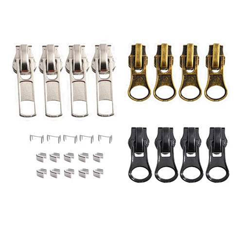 Meikeer 12 Pieces #5 Zipper Slider Repair Kits Black Bronze and Silver Zipper Sliders Zipper Pull Replacement for Metal Plastic and Nylon Coil Jacket Zippers