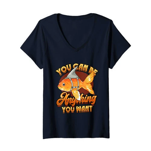 Funny Aquarium Gifts Women's Goldfish Be A Shark Motivational Message V-Neck T-Shirt