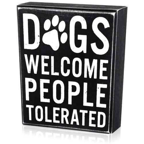 Jetec Dogs Welcome People Tolerated Dog Lover Decor Presents for Animal Lovers Wood Dogs Box Sign Welcome Word Dog Signs Rustic Wall Decor Art Pet Saying Farmhouse Decor, 5 x 6 x 1.77 Inch(Black Bottom)