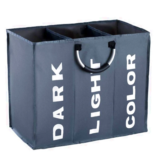 IHOMAGIC 3 Sections Large Laundry Hamper, Laundry Bag Collapsible, Foldable Fabric Clothes Sorter Storage Bag with Carry Handles for Dirty Clothes for Home Bathroom Dormitory 85L 23.6x12.6in Dark Grey