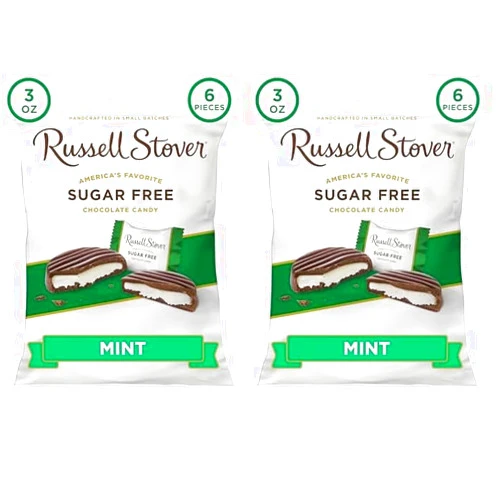 Russell Stover Sugar Free Dark Chocolate Mint Patties with Stevia, 3 Ounce Bag (Pack of 2)