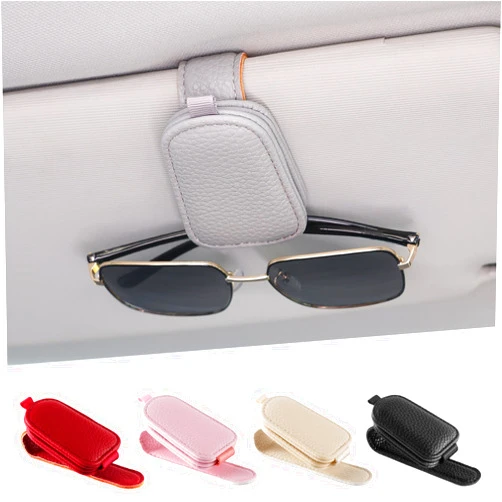 SINGARO Sunglasses Holder for Car, Leather Magnetic Buckle Sun Visor Sunglass Clip, Ticket Card Storage Glasses Clip, Car Interior Accessories for Men and Women（Gray）