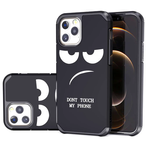 LEEGU for iPhone 12 Pro Max Case, Cute [Don't Touch My Phone] Shockproof Dual Layer Protective Silicone Plastic Cover for Girls Women Boys Men Phone Case (iPhone 12 Pro Max 6.7-inch)