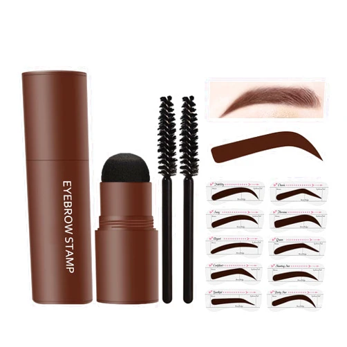 LXZJJM Eyebrow Stamp Stencil Kit,Long-lasting,Natural and Smooth Texture,Includes 10 Brow Shapes & Stamps,Reusable eyebrow stencils (dark brown)