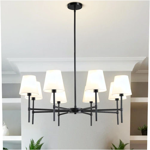 RUIYEY Dining Room Chandeliers Light - Modern Black Chandelier, 8-Light Metal Farmhouse Dining Room Light Fixture, E26 Hanging Pendent Lighting for Kitchen, Living Room, Foyer, Entrance