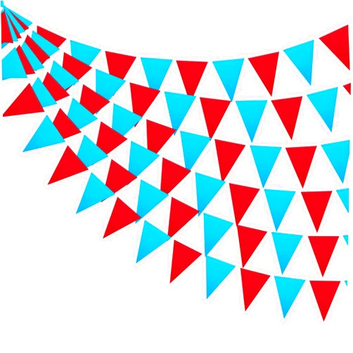Mefuny 3 Pack Red Blue Triangle Flags Pennant Banner 48PCS Hanging Paper Garland Bunting for Carnival Circus Clown Birthday Outdoor Garden Hanging Decoration