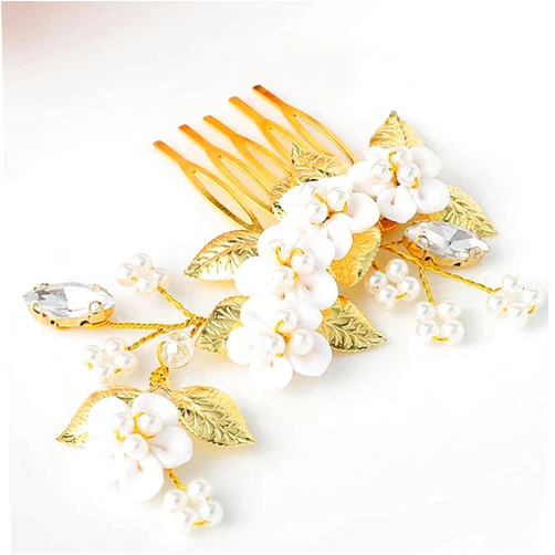 Asooll Bride Wedding Hair Comb Flower Bridal Head Clip Rhinestone Crystal Headpiece for Women and Girls (Gold)