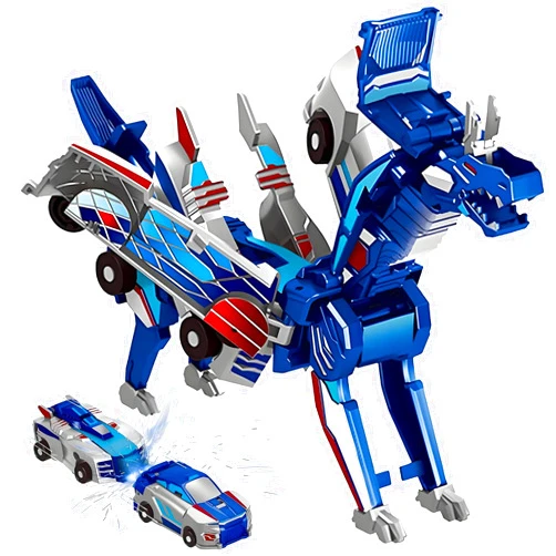 Liluwushe 2-in-1 Collision Transformation Dinosaur Car Toy |Magnetic Cars Convertible Robot Toys|DinosaurToys for Kids 3-12 Ideal Christmas Birthday Gift for Boys (Blue)
