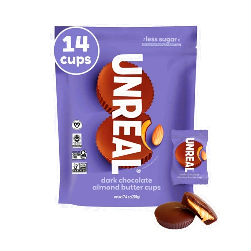 UNREAL Dark Chocolate Almond Butter Cups | 5g Sugar | Certified Vegan, Gluten Free, Fair Trade, Non-GMO | No Sugar Alcohols or Soy | 210 Grams