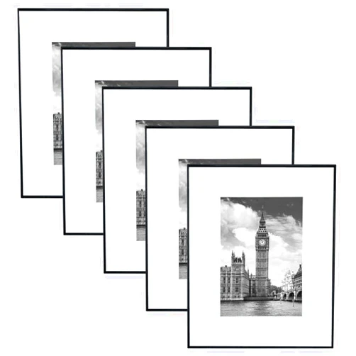 GOmaize Front Loading Black Picture Frame Set of 5,Display pictures 5x7 with mat or 8x10 without mat,Wall and Table Mounting