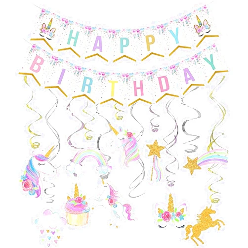 Kocici Unicorn Birthday Decorations, Unicorn Party Decorations, Unicorn Party Supplies, Uincorn Party Favors, Unicorn Birthday Banner and Unicorn Hanging Swirl for Girls Birthday Party Decorations