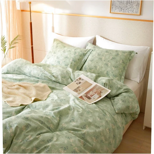 HighBuy Cute Duvet Cover Twin Sets Green Floral Bedding Set 100% Cotton,3 Pieces Garden Style Flower Branches Cottagecore Comforter Cover with 2 Pillowcases,All Seasons