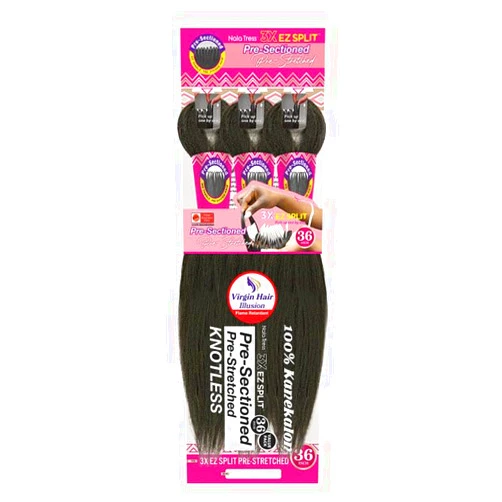 Janet Collection Nala Tress 3X EZ SPLIT Pre-Sectioned Pre-Stretched Braid Knotless Extremely light weight 36” Inch value pack (36”, COLOR #1B)