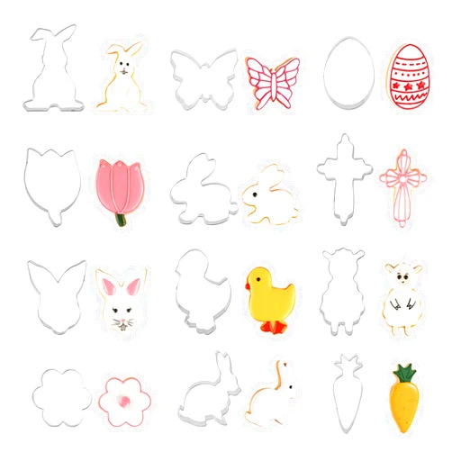 SurgeHai Easter Cookie Cutter Set of 12 - Bunny Face Carrot Butterfly Chick Egg Cross Lamb Bunny Rabbite Shapes Cookie Cutters