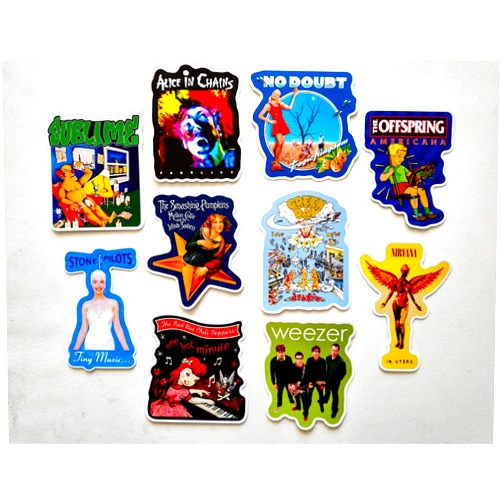 Generic 90's Alternative Rock Band Sticker Pack (10 Stickers) Set 16 red Stone no hot Chili Smashing Alice Temple Doubt in Pilots Blink 182 Against Pearl jam Green Nirvana Day Sublime Chains Pumpkins
