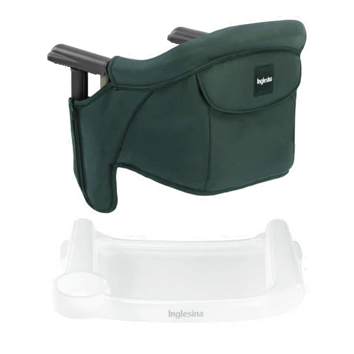 Inglesina Fast Table Chair (Dark Green) + Fast Dining Tray Plus - High Chair for Babies & Toddlers 6-36 Months - Fits Tables 0.8'' to 3.35'' Thick - Portable Design - includes Carry Bag - BPA Free
