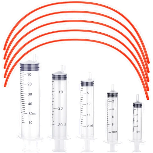 Jutom 10 Pack Puppy Kitten Feeding Tube Kit Include 5 Pack 8 FR Red Rubber Puppy Feeding Tube and 5 Clear Kitten Syringe 5 ml 10 ml 20 ml 30 ml 60 ml for Goat Small Animals