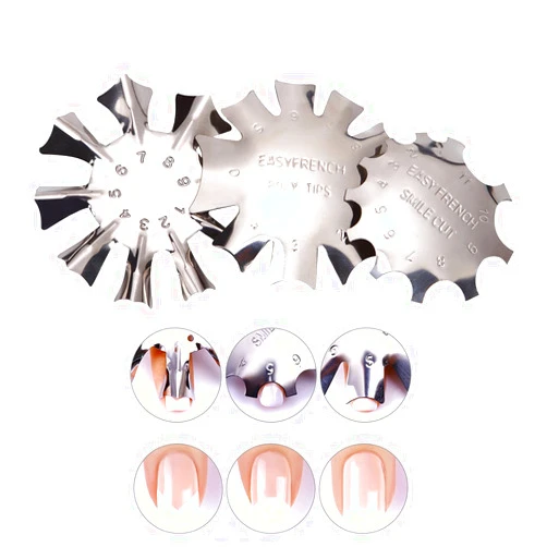 WOKOTO 3pcs Easy French Smile Line Gel Cutter Tool Staniless Steel C-Shape Manicure Edge Trimmer Diy Plate Module (3 Patterns)